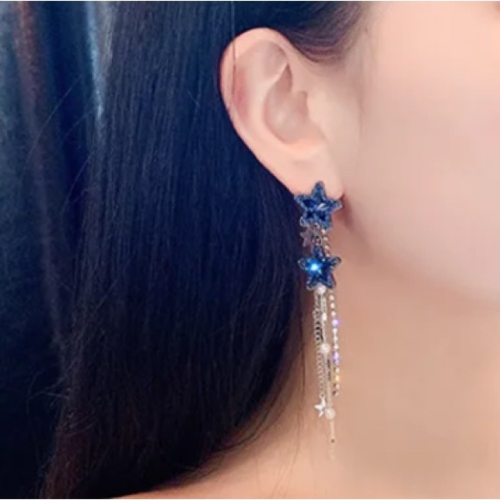 🌟 Star Dark Blue Long Earrings - Picture 4 of 4